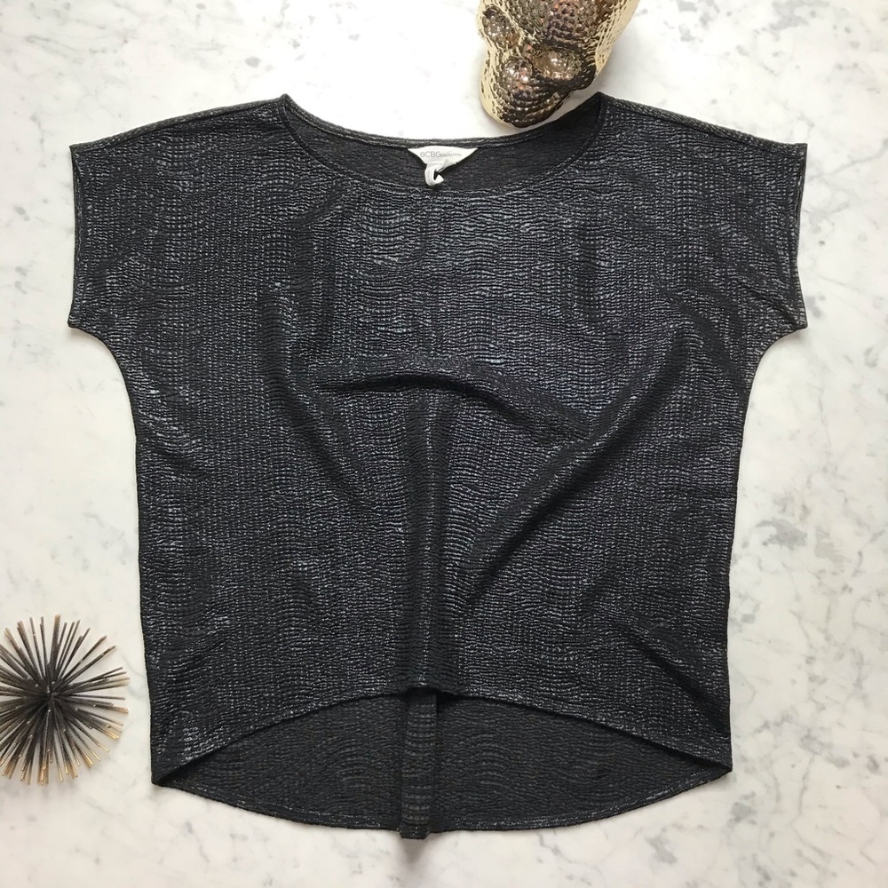 BCBGeneration Short Sleeve Boxy Loose Black Top